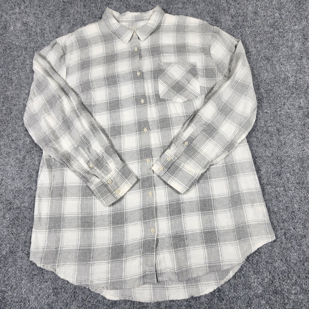 A New Day Grey White Plaid Flannel Button Down Shirt XXL Metallic Thread Lurex